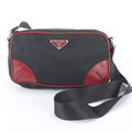Prada Tessuto Nylon Triangle Logo Leather Shoulder Bag Crossbody Messenger Black