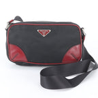 Prada Tessuto Nylon Triangle Logo Leather Shoulder Bag Crossbody Messenger Black