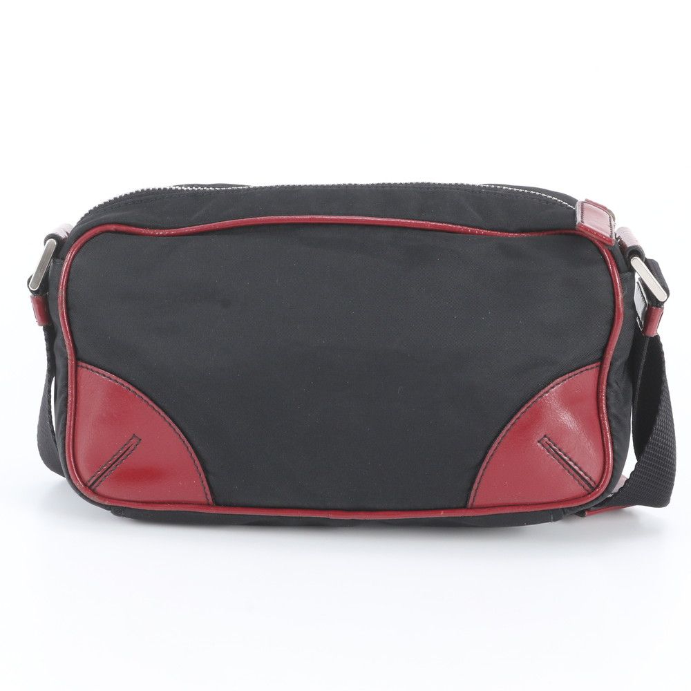 Prada Tessuto Nylon Triangle Logo Leather Shoulder Bag Crossbody Messenger Black — view 3