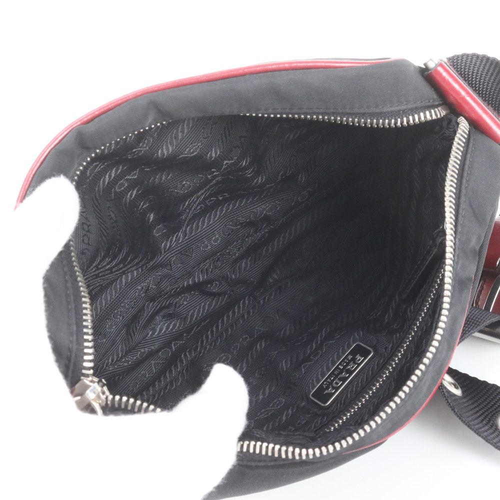 Prada Tessuto Nylon Triangle Logo Leather Shoulder Bag Crossbody Messenger Black — view 7