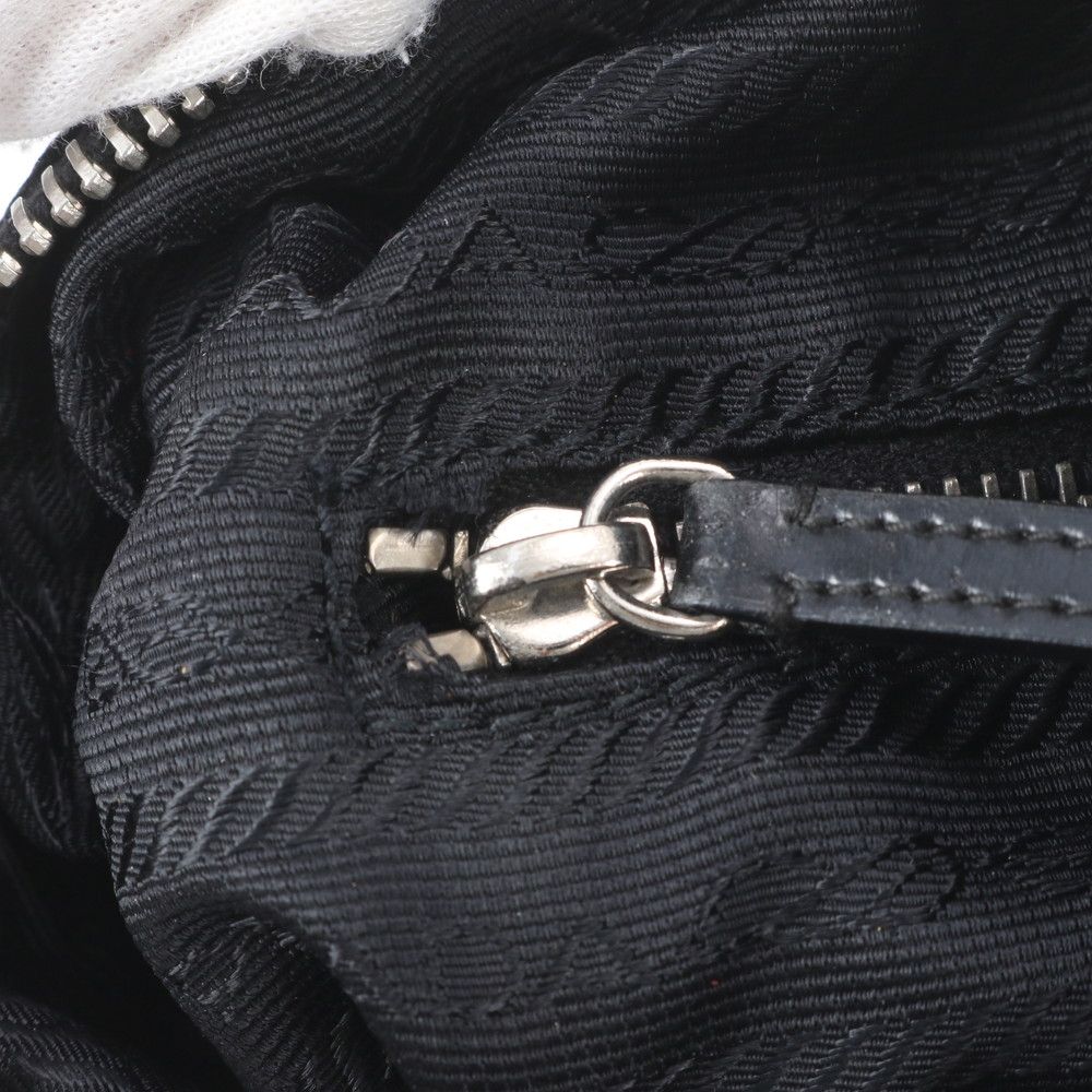 Prada Tessuto Nylon Triangle Logo Leather Shoulder Bag Crossbody Messenger Black — view 8