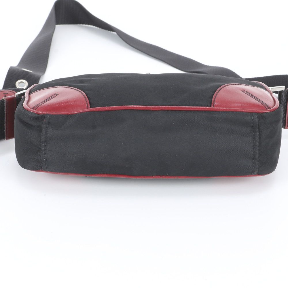 Prada Tessuto Nylon Triangle Logo Leather Shoulder Bag Crossbody Messenger Black — view 6