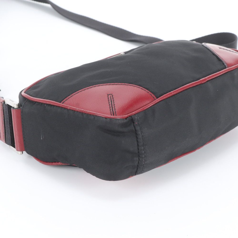 Prada Tessuto Nylon Triangle Logo Leather Shoulder Bag Crossbody Messenger Black — view 5