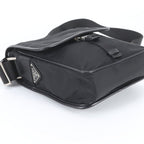 Prada Tessuto Nylon Triangle Logo Leather Shoulder Bag Crossbody Messenger Black — view 5