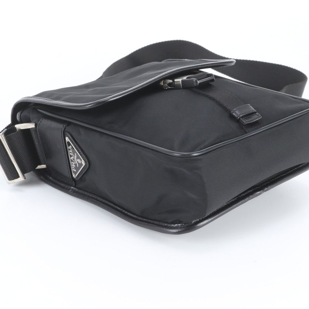 Prada Tessuto Nylon Triangle Logo Leather Shoulder Bag Crossbody Messenger Black — view 5