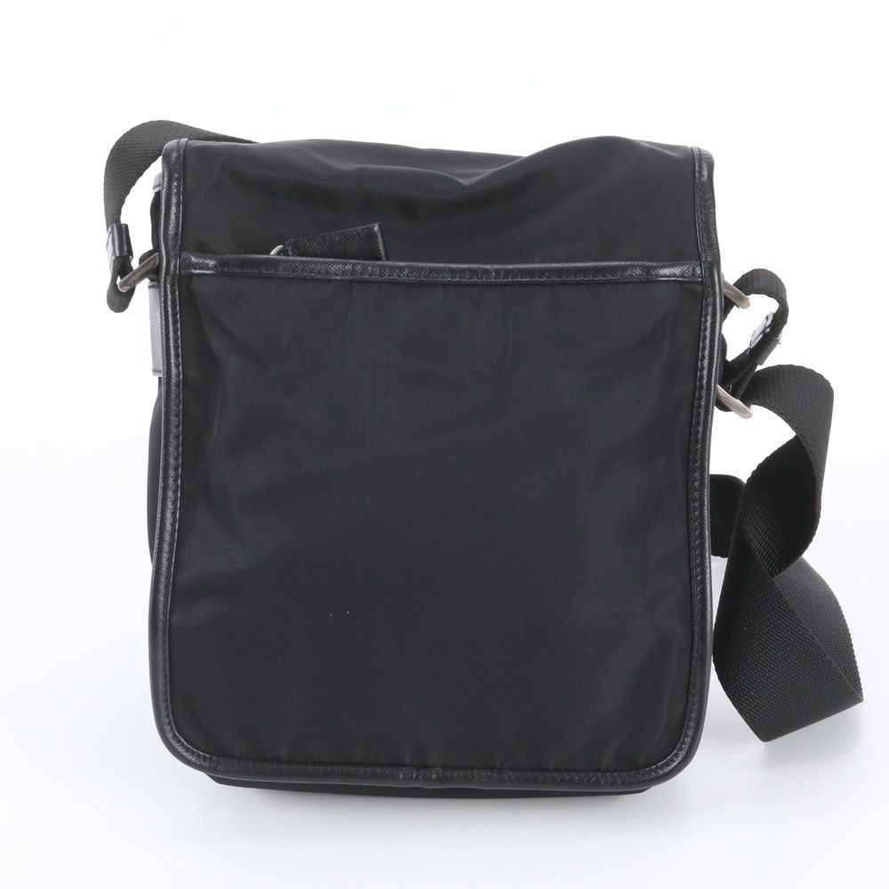 Prada Tessuto Nylon Triangle Logo Leather Shoulder Bag Crossbody Messenger Black — view 3