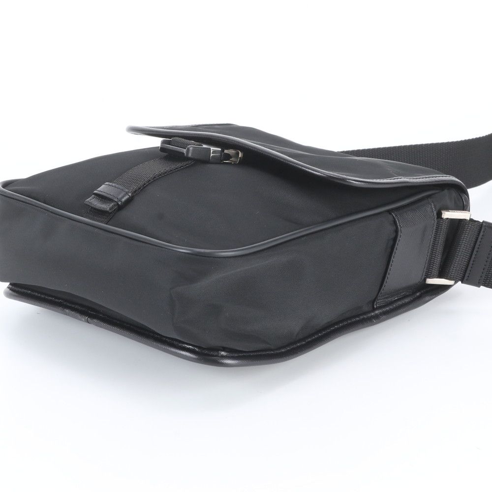 Prada Tessuto Nylon Triangle Logo Leather Shoulder Bag Crossbody Messenger Black — view 4