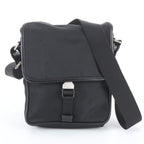 Prada Tessuto Nylon Triangle Logo Leather Shoulder Bag Crossbody Messenger Black