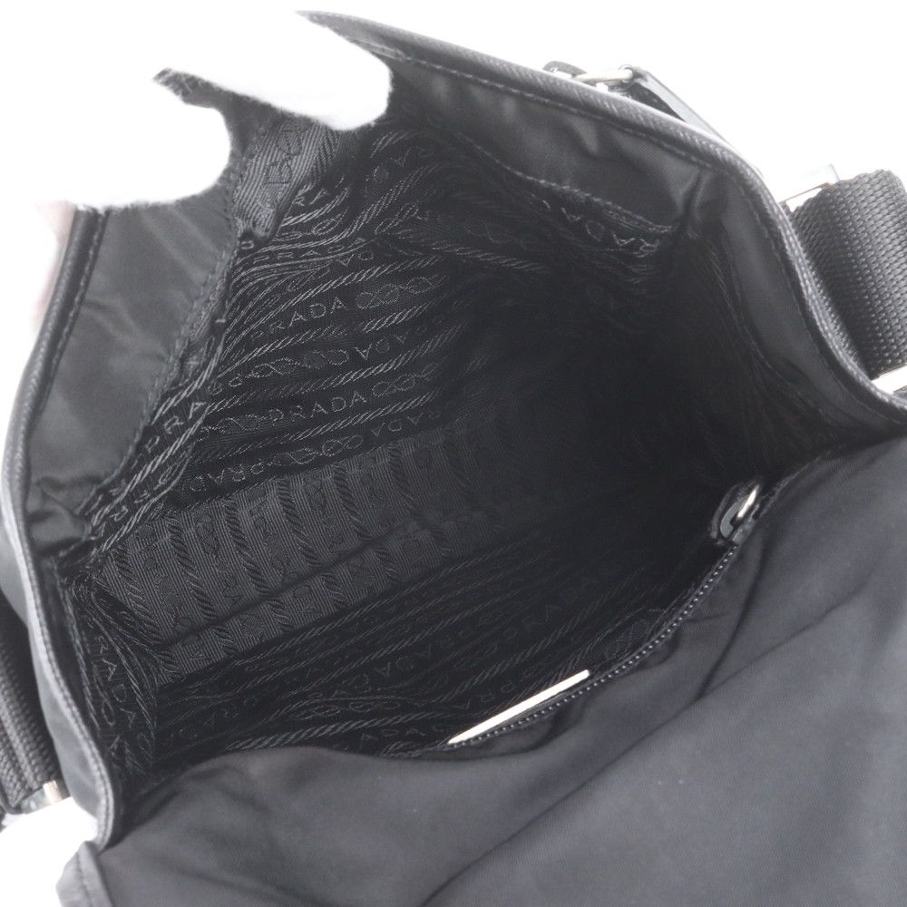 Prada Tessuto Nylon Triangle Logo Leather Shoulder Bag Crossbody Messenger Black — view 7