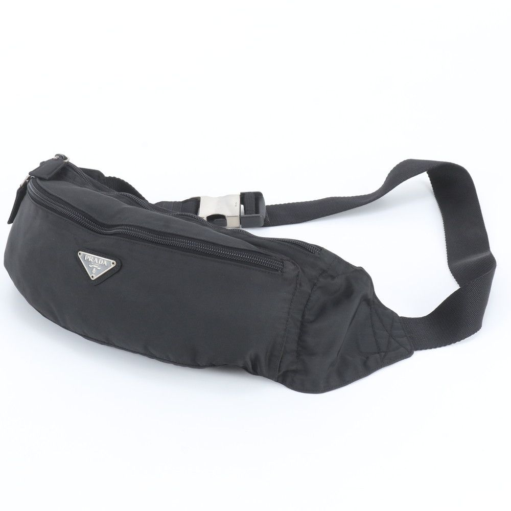 Prada Tessuto Nylon Triangle Logo Belt Bag Waist Pouch Shoulder Black