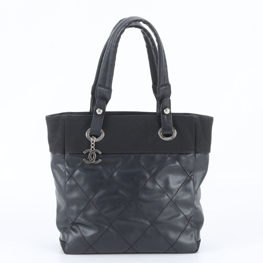 Chanel Paris Biarritz Leather Tote Bag Shoulder Black