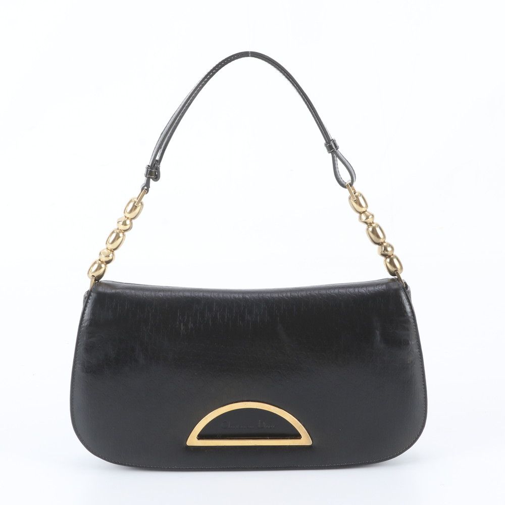Dior Trotter Malice Pearl Leather Shoulder Bag Hand Black