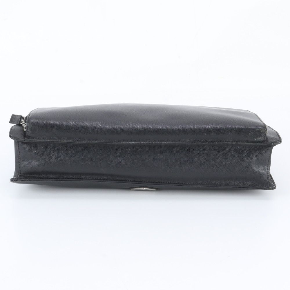 Prada Saffiano Triangle Logo Leather Business Document Tote Bag Black — view 6
