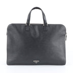 Prada Saffiano Triangle Logo Leather Business Document Tote Bag Black — view 3