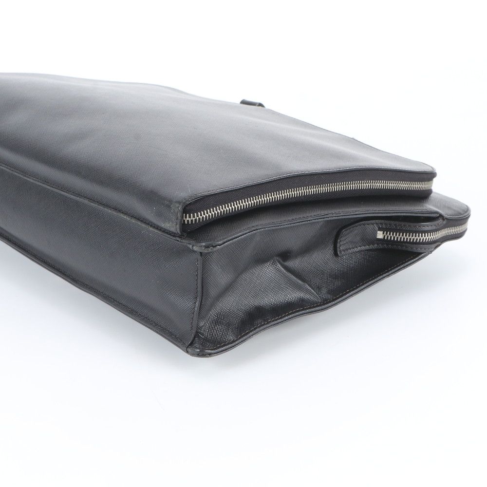 Prada Saffiano Triangle Logo Leather Business Document Tote Bag Black — view 4