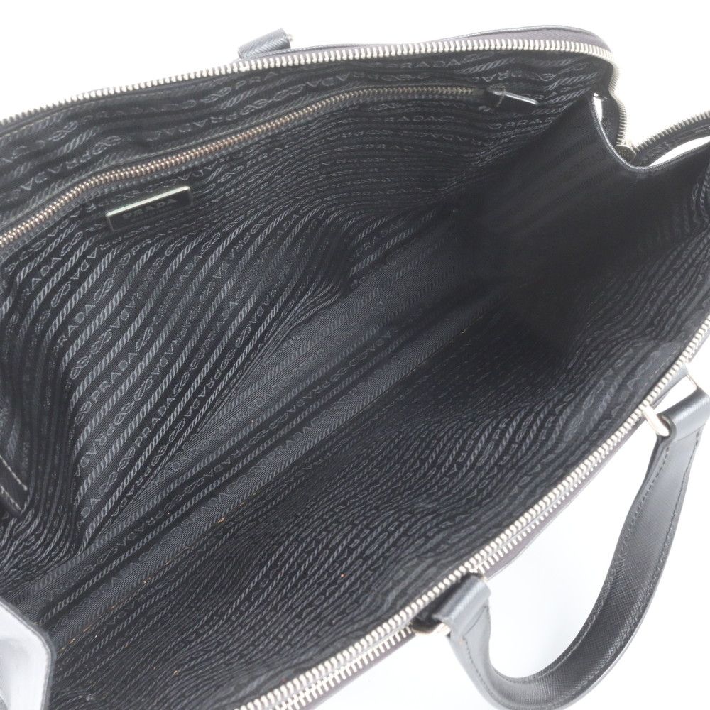 Prada Saffiano Triangle Logo Leather Business Document Tote Bag Black — view 7