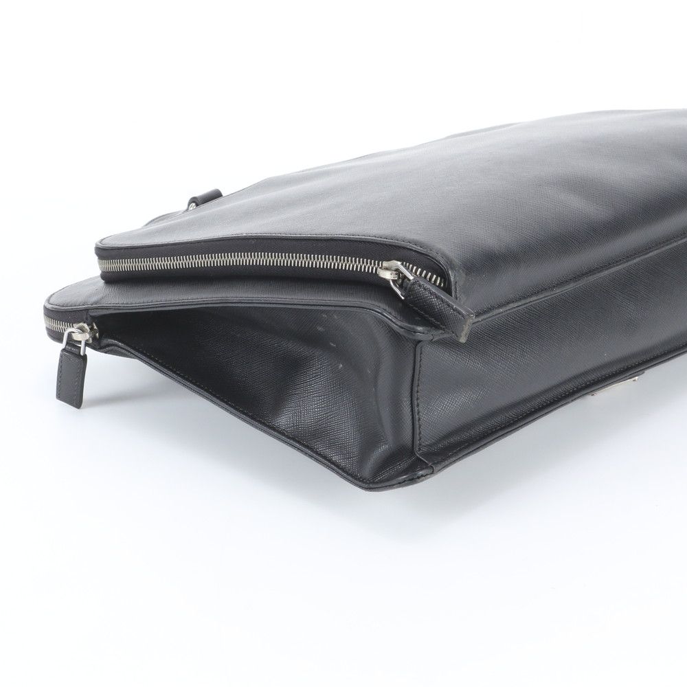 Prada Saffiano Triangle Logo Leather Business Document Tote Bag Black — view 5