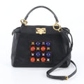 Fendi Calf Hair Mini Peekaboo Stone Leather 2-Way Shoulder Bag Crossbody