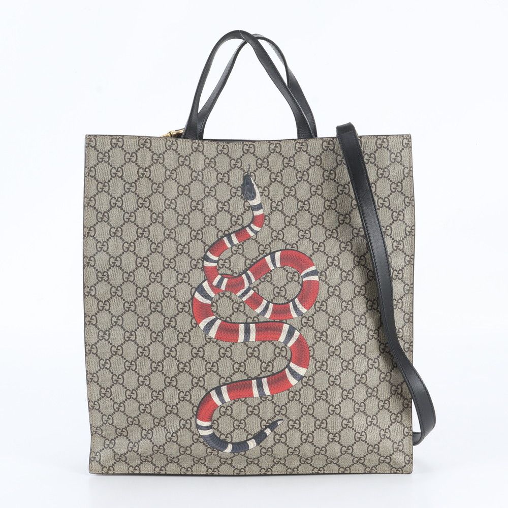 Gucci GG Supreme Kingsnake Print 2-Way Tote Bag Crossbody Shoulder