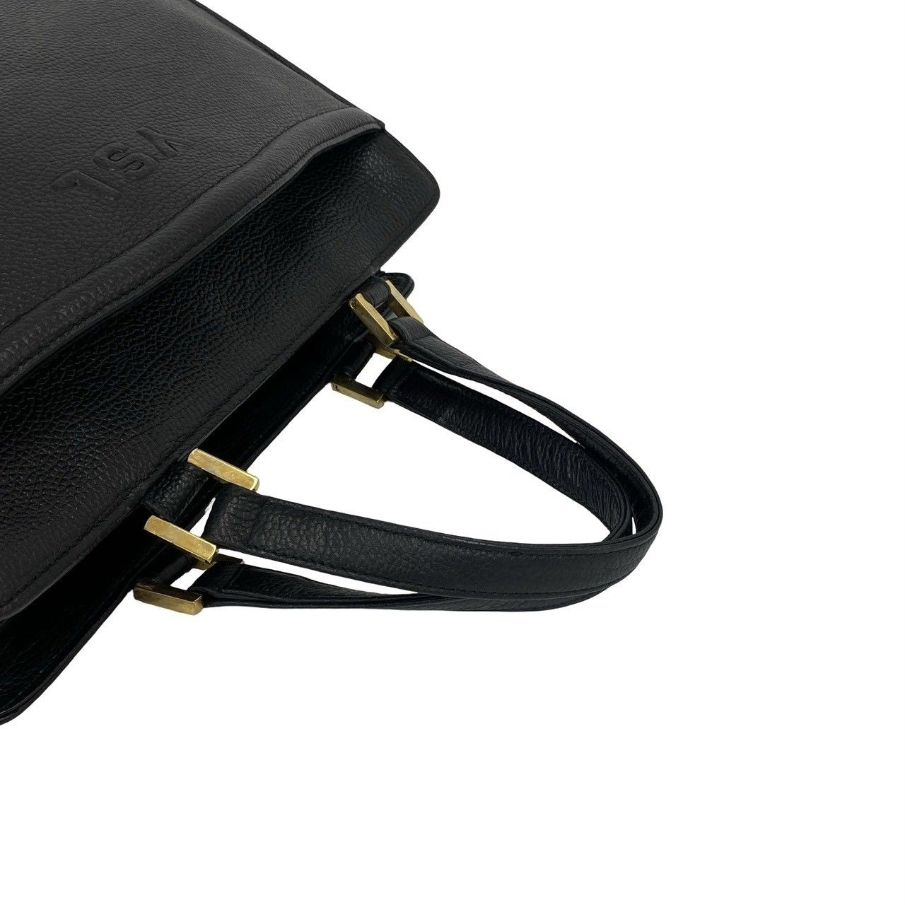 Saint Laurent Vintage YSL Logo Embossed Leather Handbag Mini Tote Black — view 4