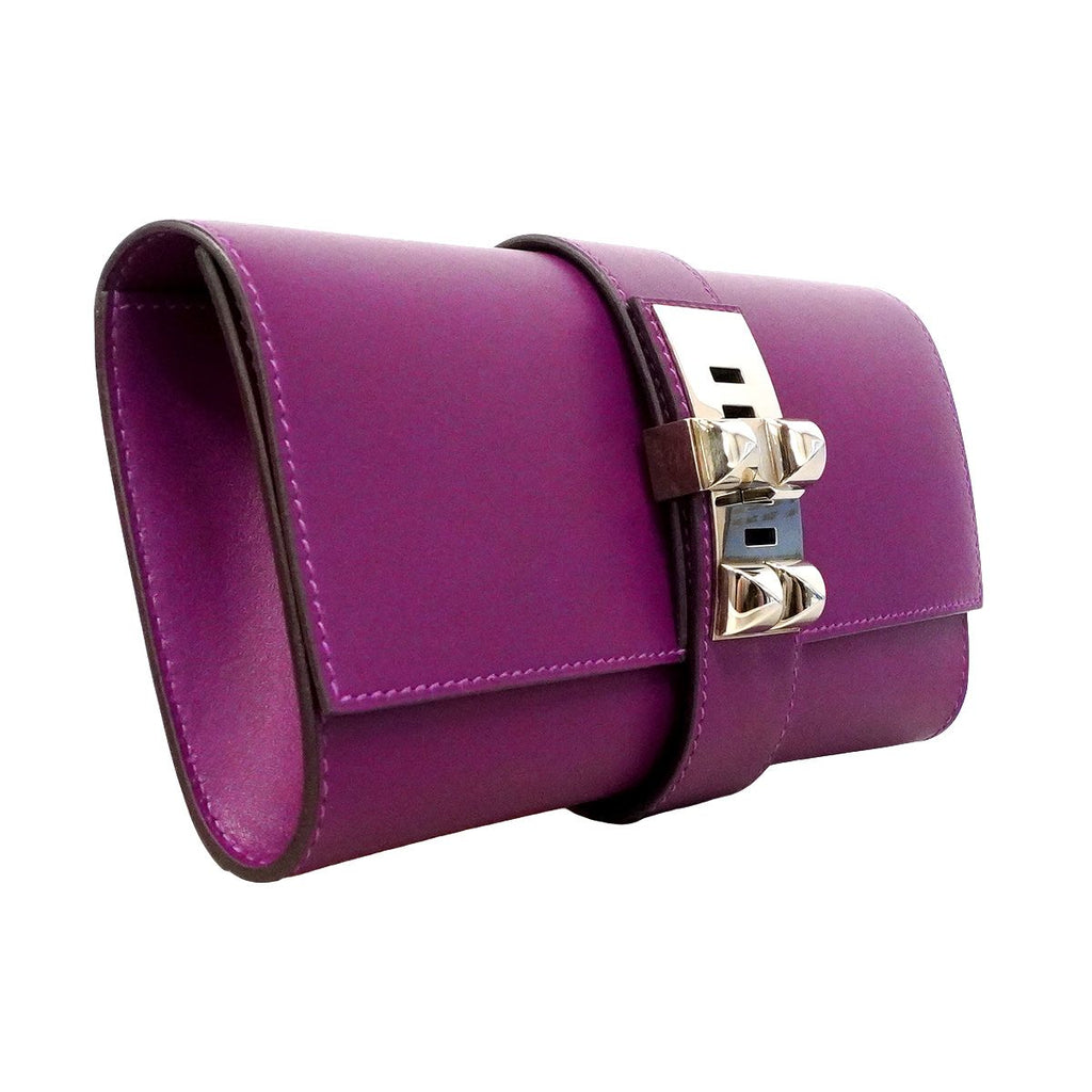 Hermes Clutch Pochette Medor Tadelakt Violet Silver — view 2
