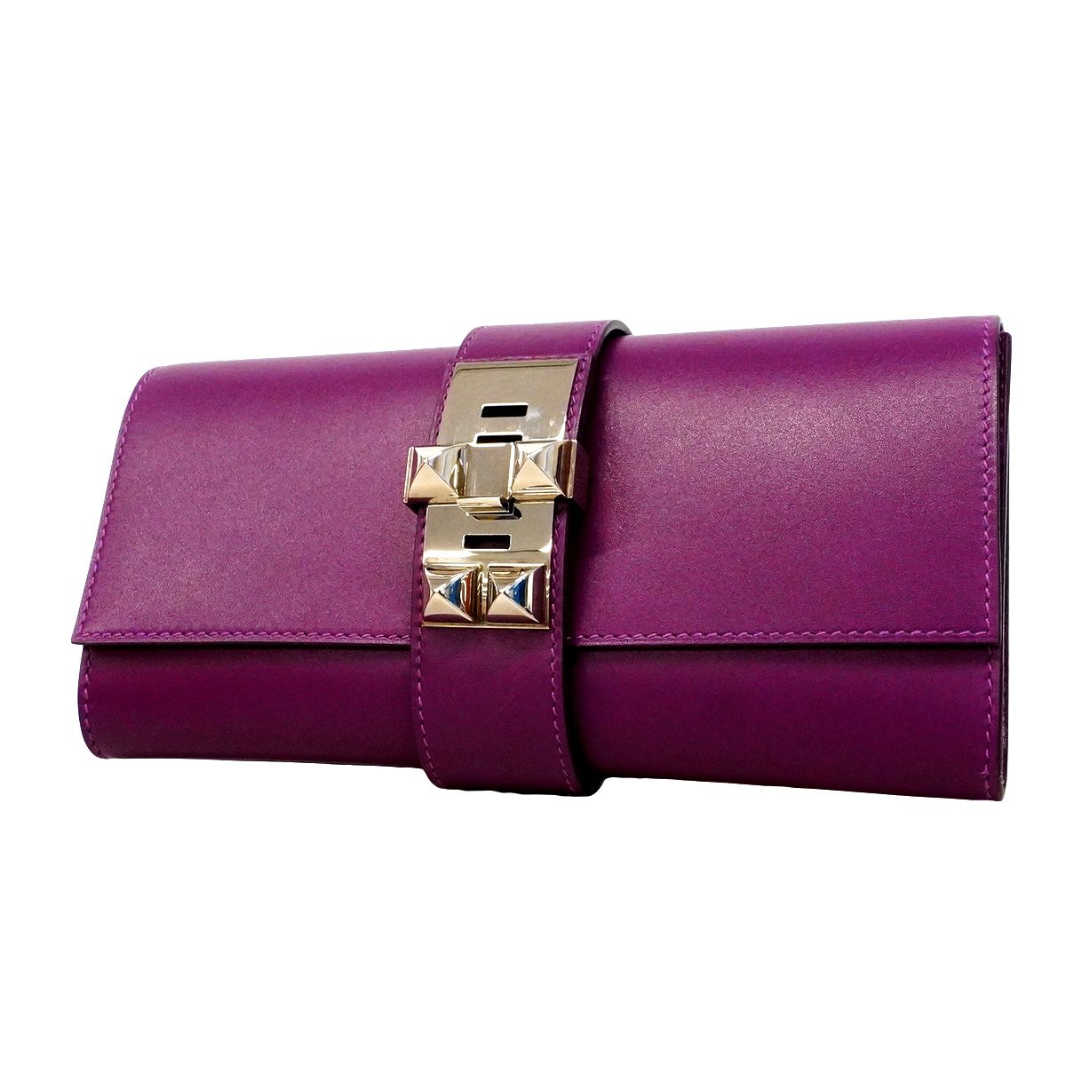 Hermes Clutch Pochette Medor Tadelakt Violet Silver