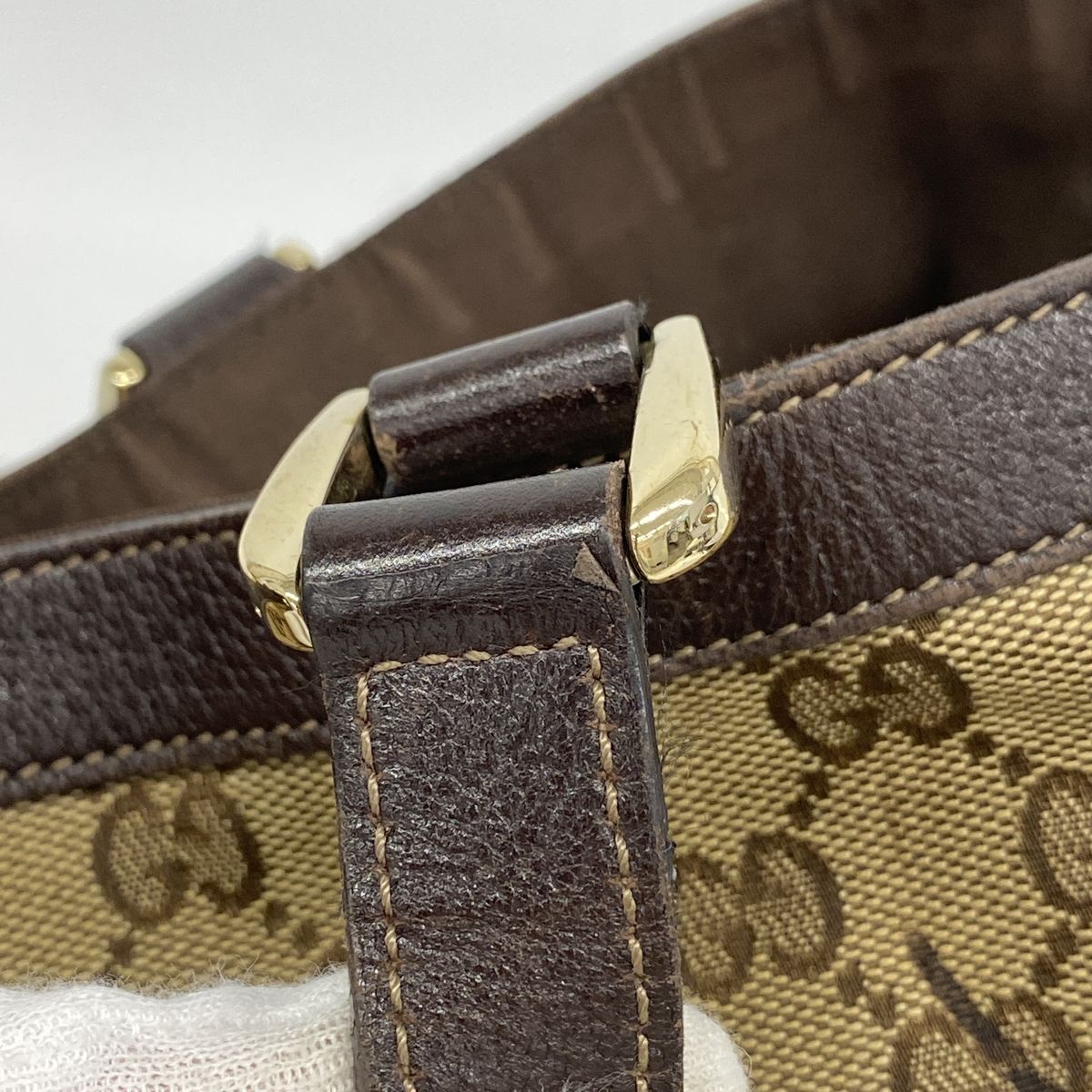 Gucci Tote Bag GG Canvas Beige Brown Champagne Gold — view 8