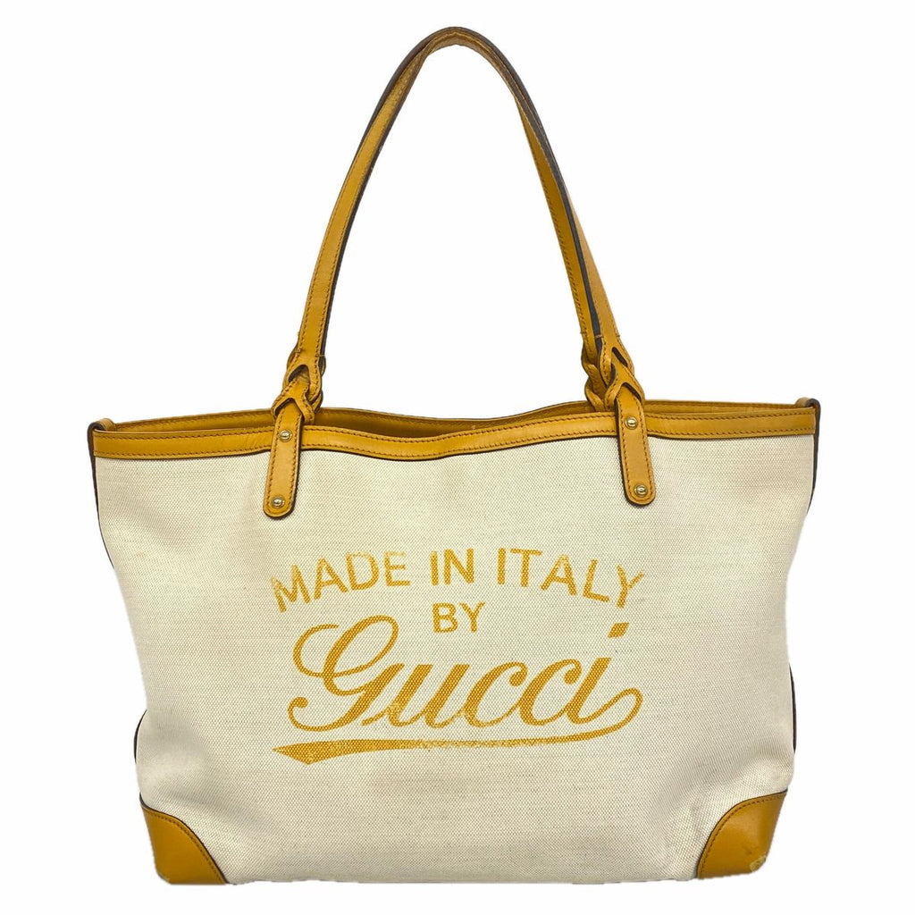 Gucci Tote Bag Canvas Beige Yellow Champagne Gold