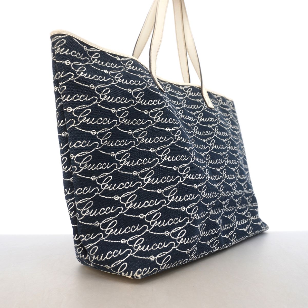 Gucci Tote Bag Canvas Navy Gold — view 2