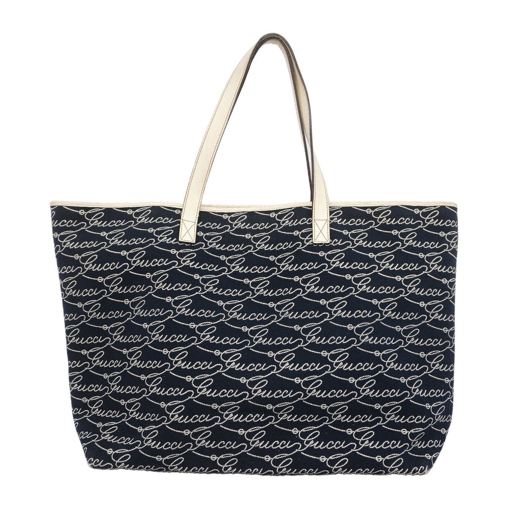 Gucci Tote Bag Canvas Navy Gold