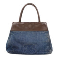 Chanel Tote Bag Denim Blue Brown Silver