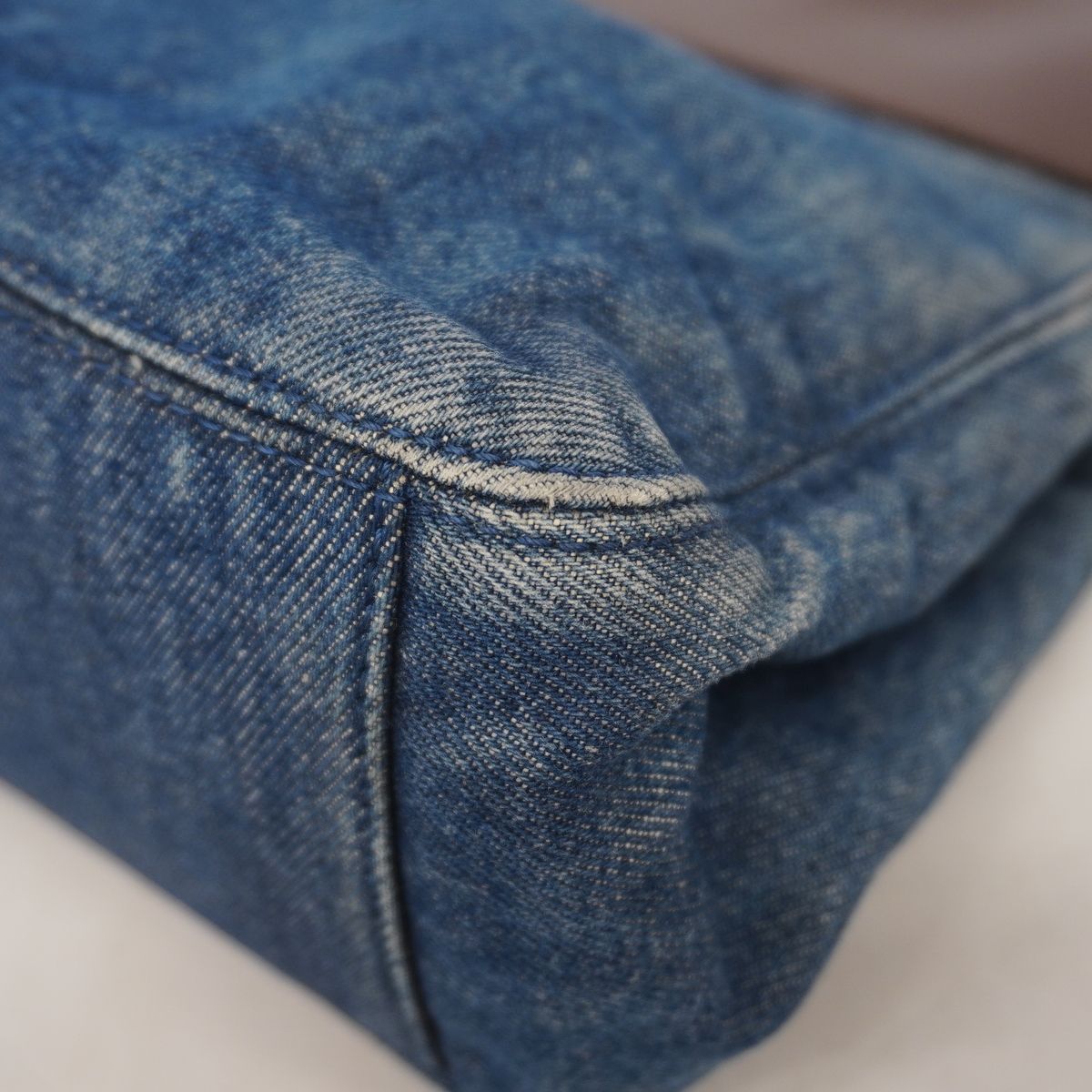 Chanel Tote Bag Denim Blue Brown Silver — view 6