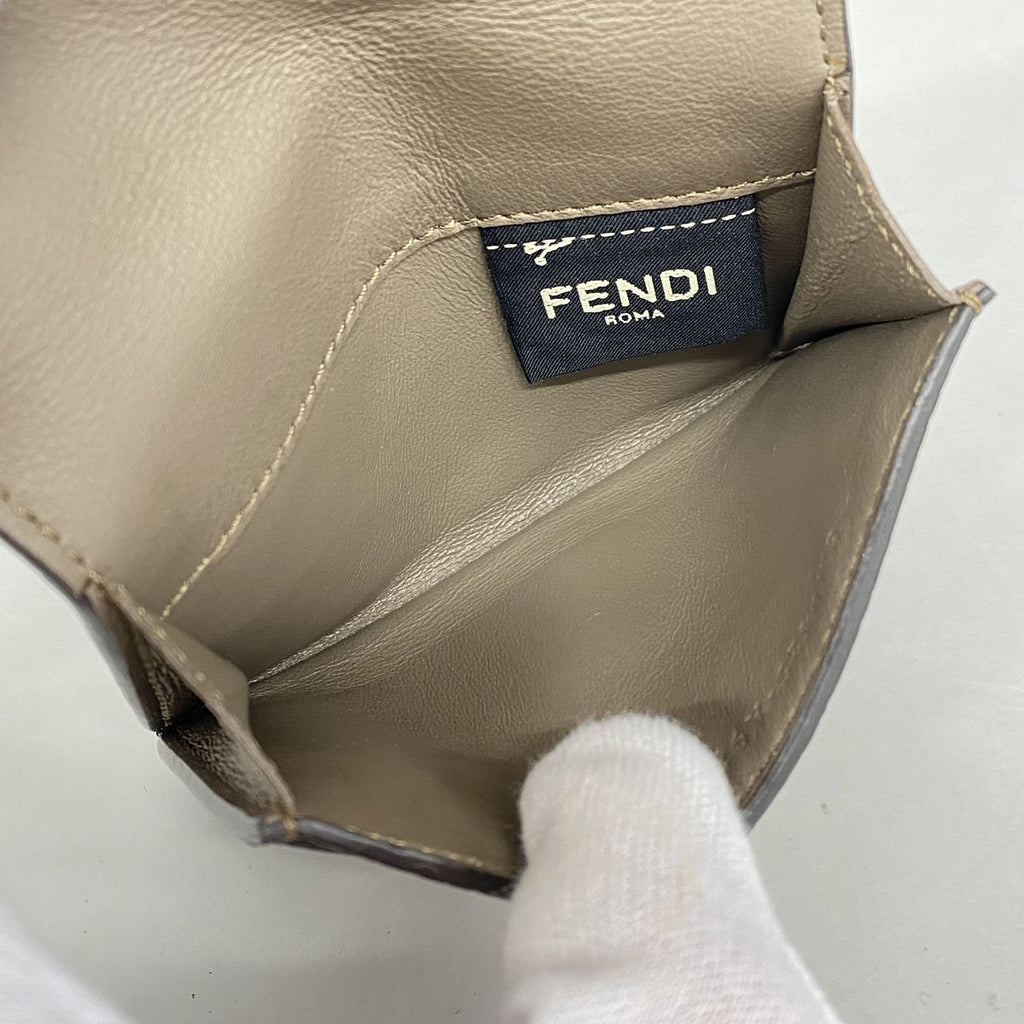 Fendi Business Card Case Peekaboo Leather Brown Silver — view 3