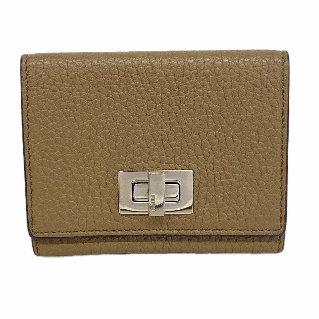 Fendi Business Card Case Peekaboo Leather Brown Silver