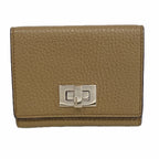 Fendi Business Card Case Peekaboo Leather Brown Silver