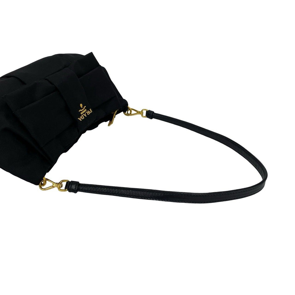 Prada Logo Ribbon Motif Nylon Leather Shoulder Bag Mini Black — view 4