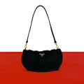 Prada Logo Ribbon Motif Nylon Leather Shoulder Bag Mini Black