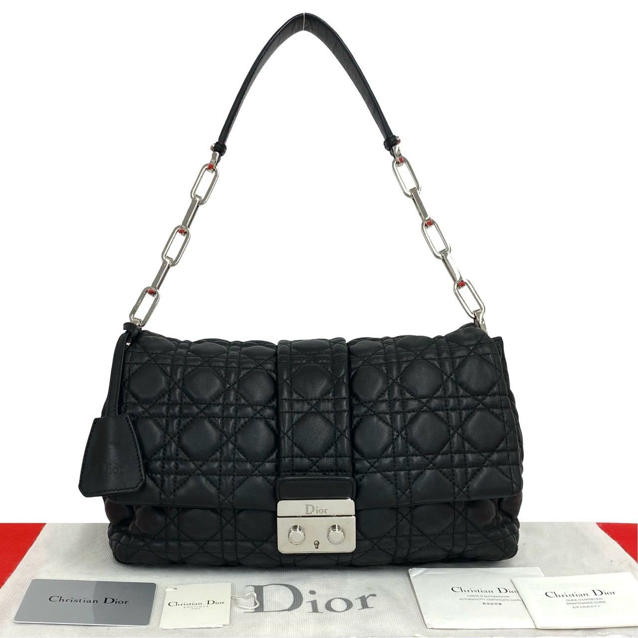 Dior with Key Cannage New Rock Lambskin Leather Shoulder Bag Black