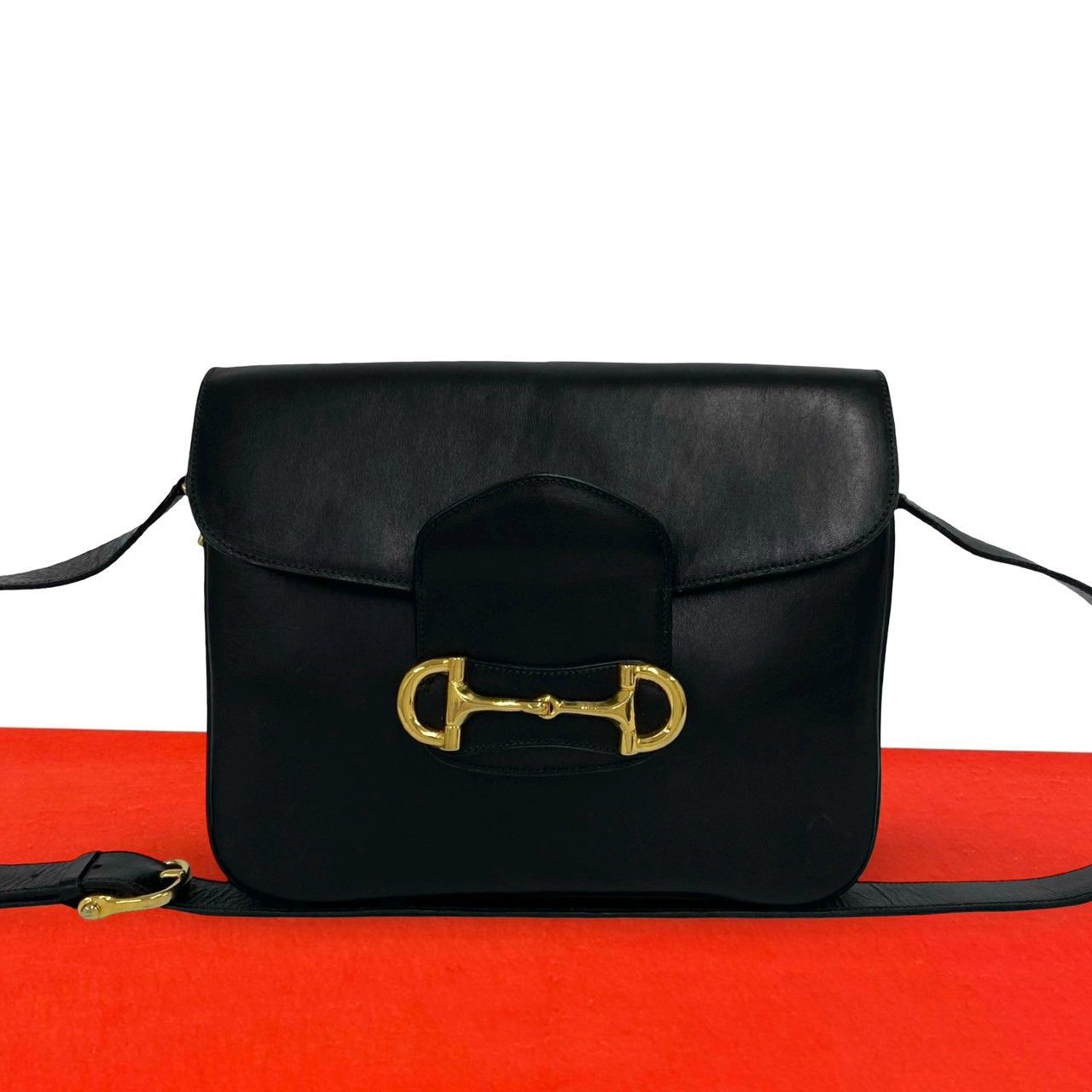 Celine Vintage Horsebit Leather Shoulder Bag Pochette Black