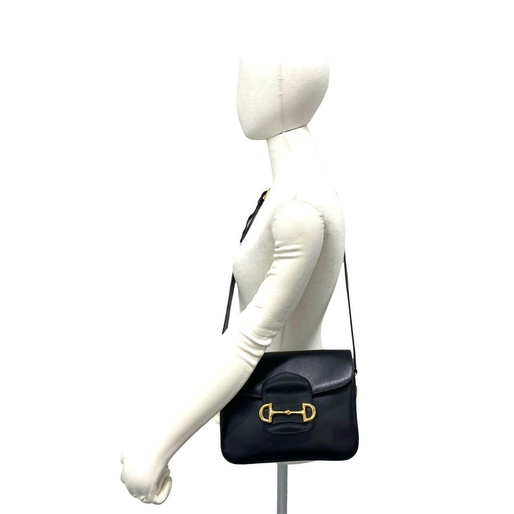 Celine Vintage Horsebit Leather Shoulder Bag Pochette Black — view 2