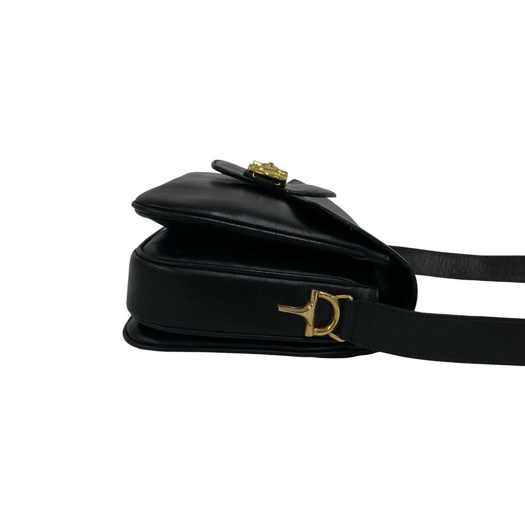 Celine Vintage Horsebit Leather Shoulder Bag Pochette Black — view 6
