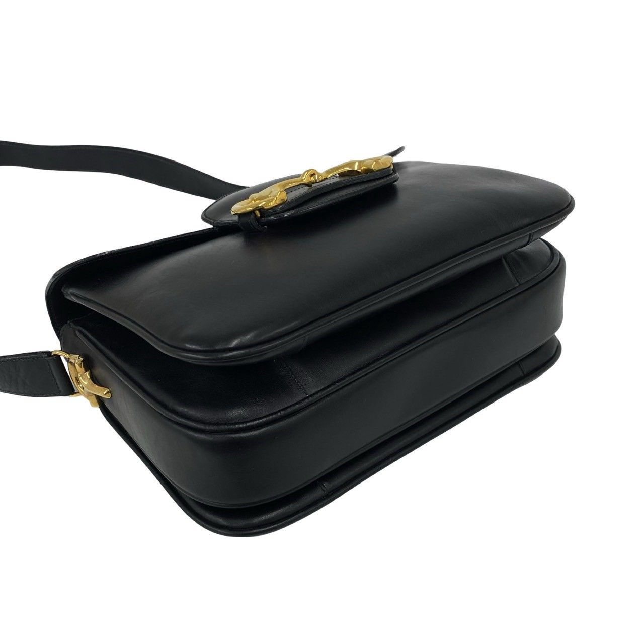 Celine Vintage Horsebit Leather Shoulder Bag Pochette Black — view 7