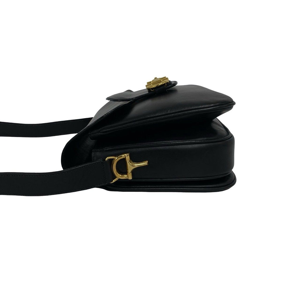 Celine Vintage Horsebit Leather Shoulder Bag Pochette Black — view 5