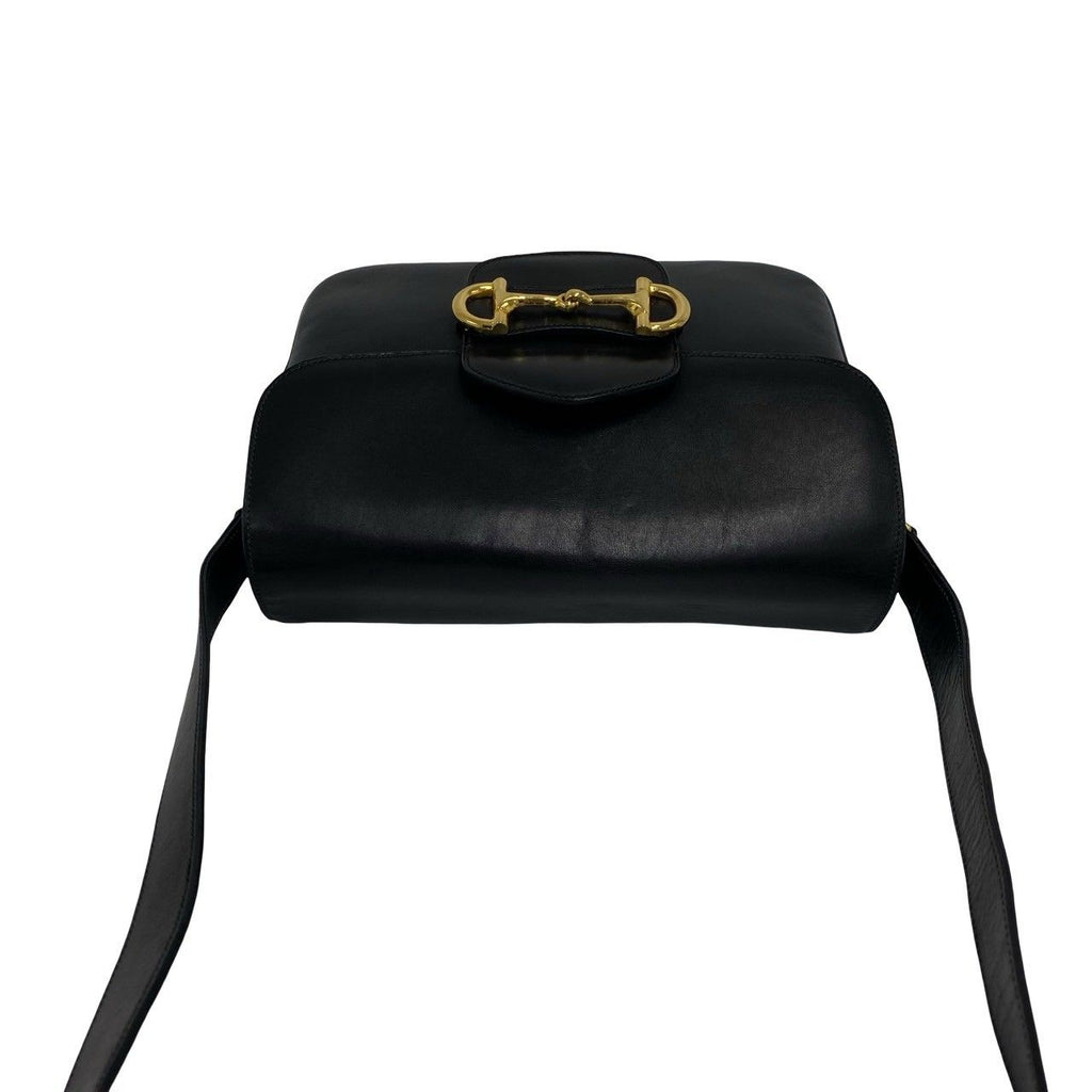 Celine Vintage Horsebit Leather Shoulder Bag Pochette Black — view 4