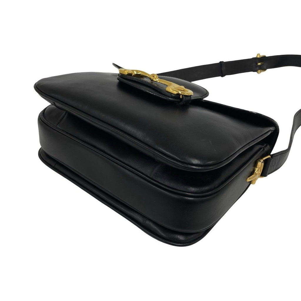 Celine Vintage Horsebit Leather Shoulder Bag Pochette Black — view 8