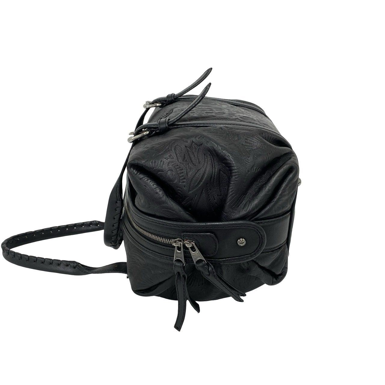 Loewe Canela Anagram Logo Floral Pattern Embossed Leather Mini Boston Bag Black — view 5