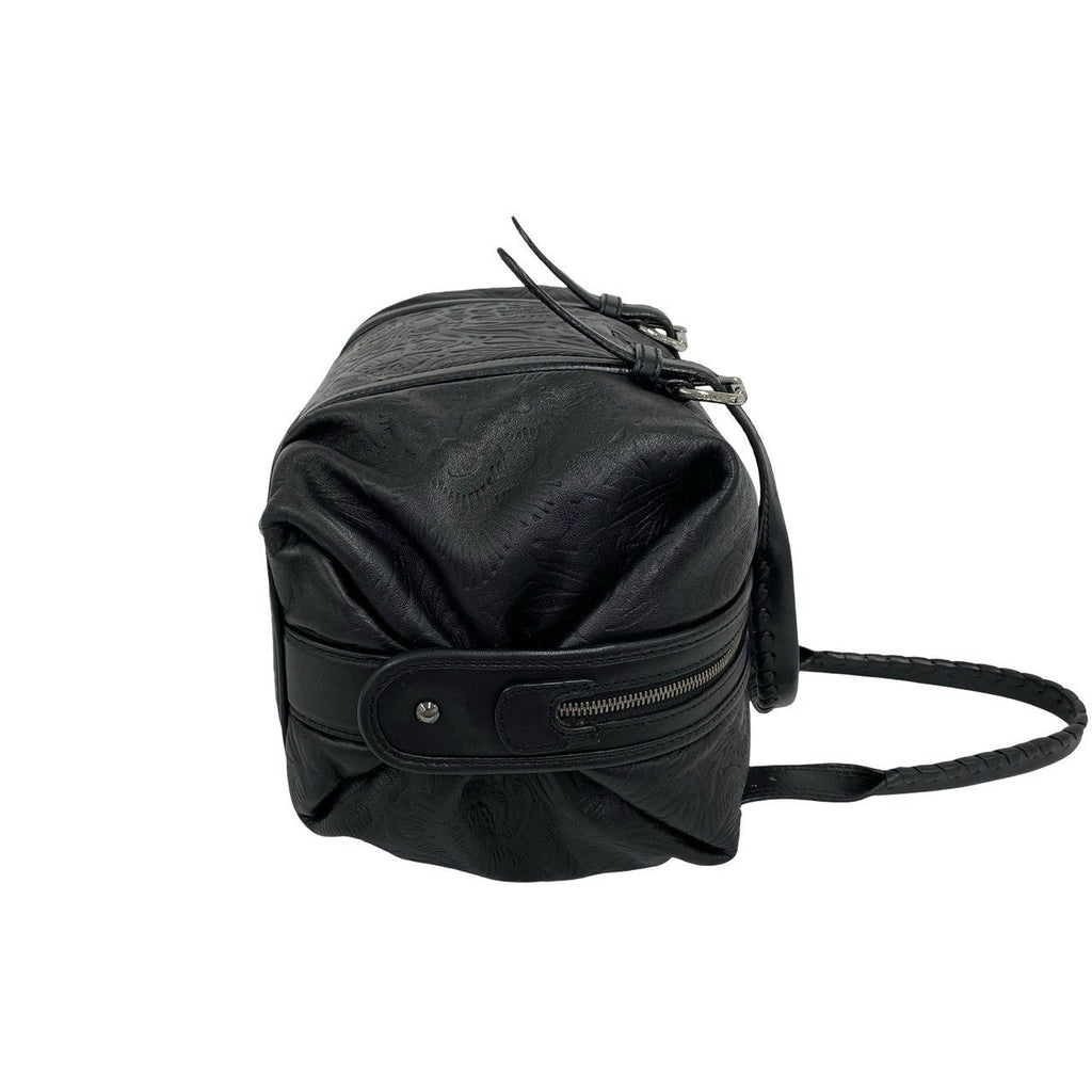 Loewe Canela Anagram Logo Floral Pattern Embossed Leather Mini Boston Bag Black — view 6