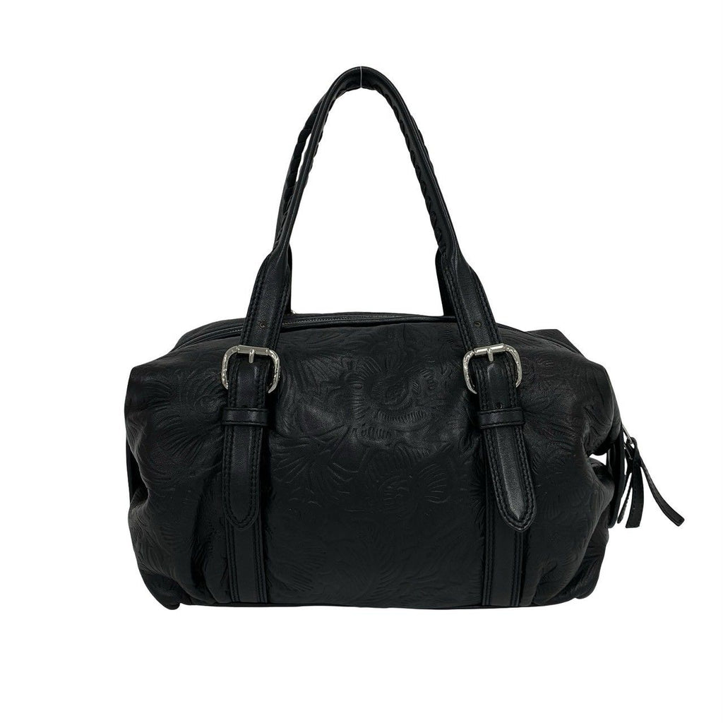 Loewe Canela Anagram Logo Floral Pattern Embossed Leather Mini Boston Bag Black — view 3