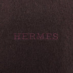 Hermes Cashmere 100% Logo Embroidery Large Shawl Scarf with Fringe Brown — view 5