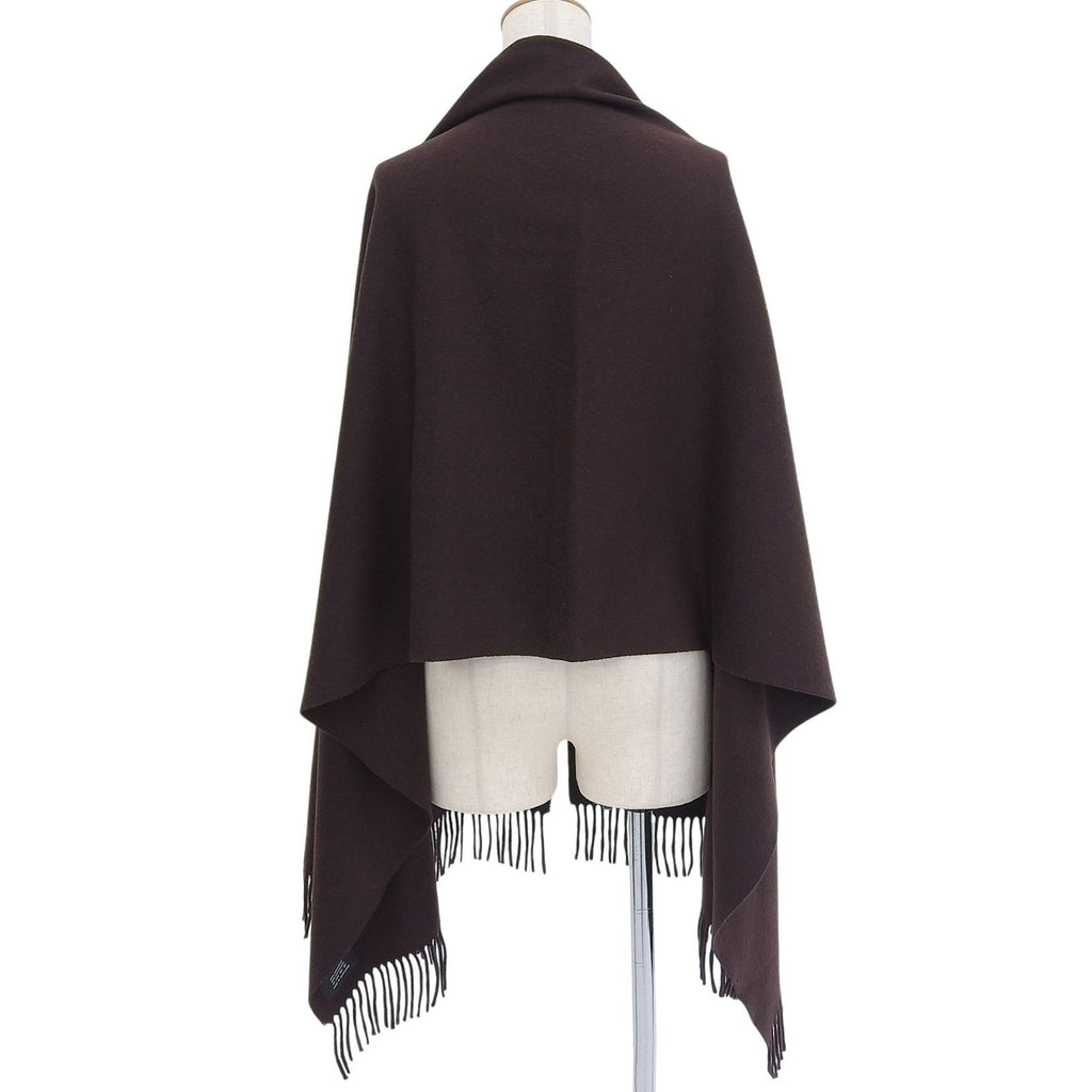Hermes Cashmere 100% Logo Embroidery Large Shawl Scarf with Fringe Brown — view 3